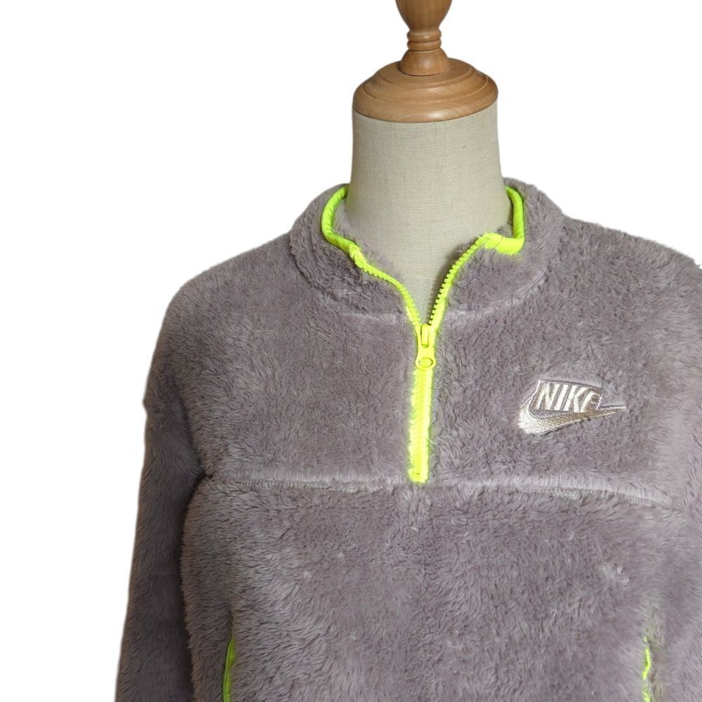 Nike Tan Cropped Quarter Zip Fleece with Green Accents - Picture 2 of 8